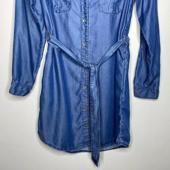 Velvet Heart Size S Anita Tencel Blue Chambray Button Down Casual Shirt Dress - Picture 3 of 12